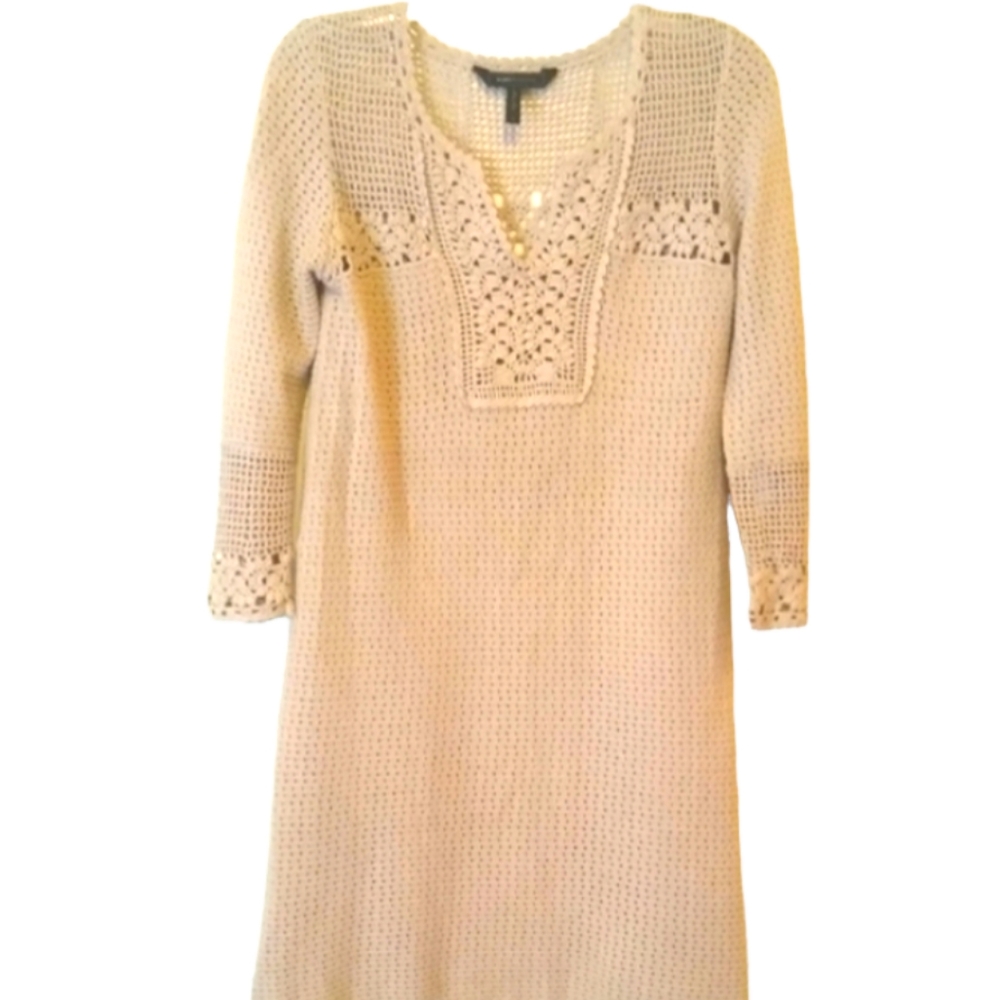 BCBGMaxAzria tan crochet long sleeve dress. Small